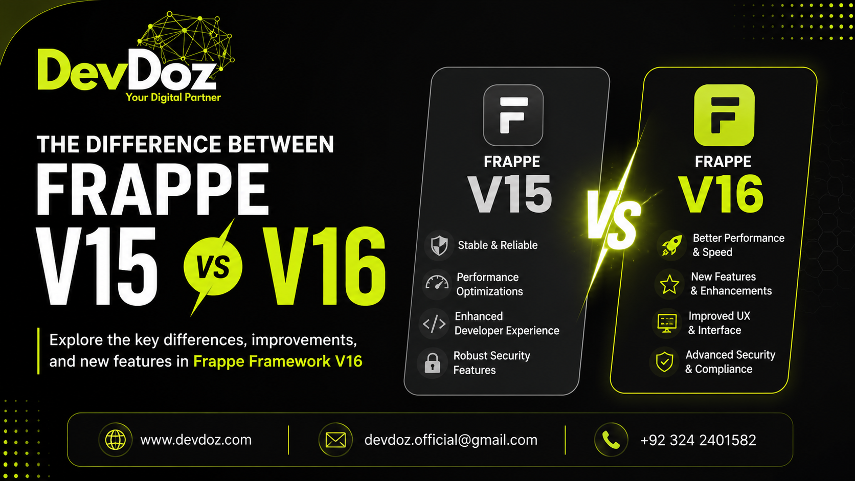 Frappe v15 vs v16 — key differences, advantages and disadvantages explained by DevDoz